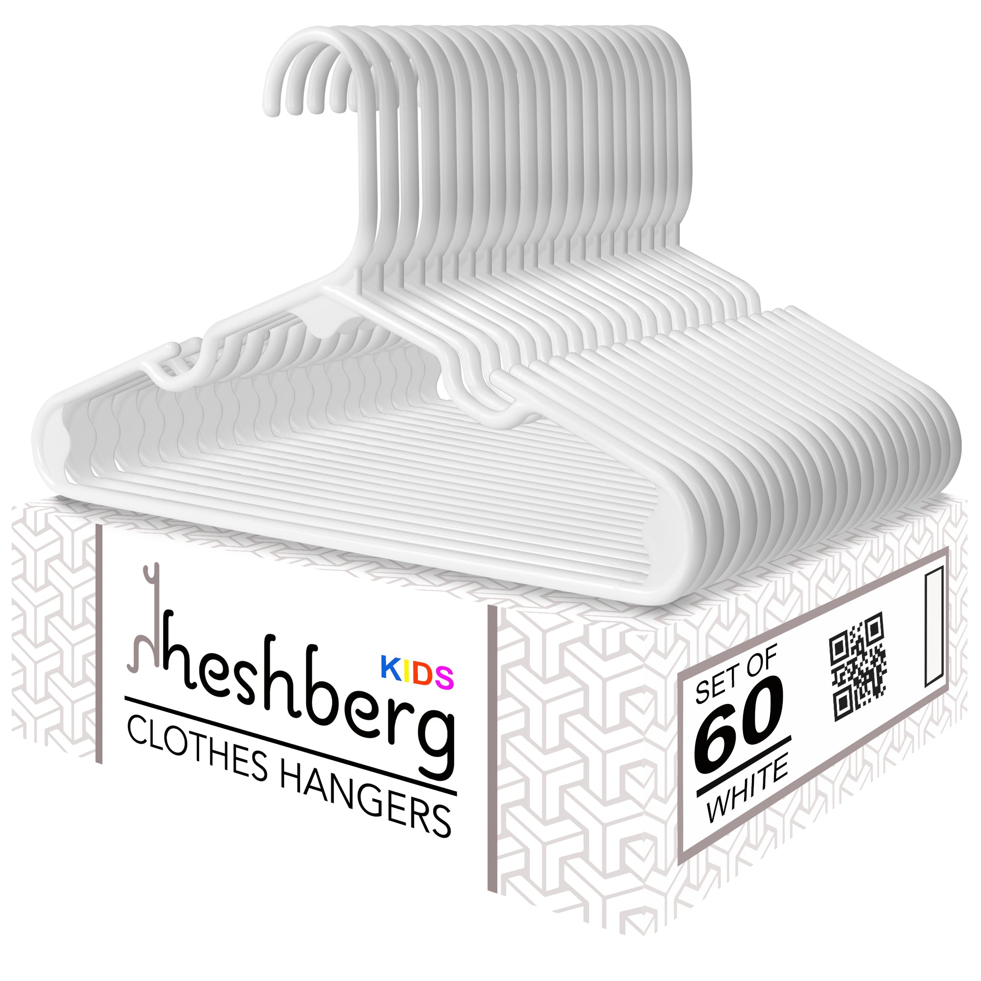 Plastic Notched Clothing Hangers, 60 Pack, White