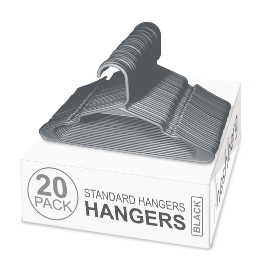 Heshberg Plastic Hangers with Notched Standard Size 20 Pack, Black