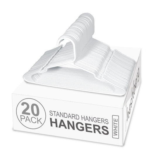 Heshberg Plastic Hangers with Notched Standard Size 20 Pack, White
