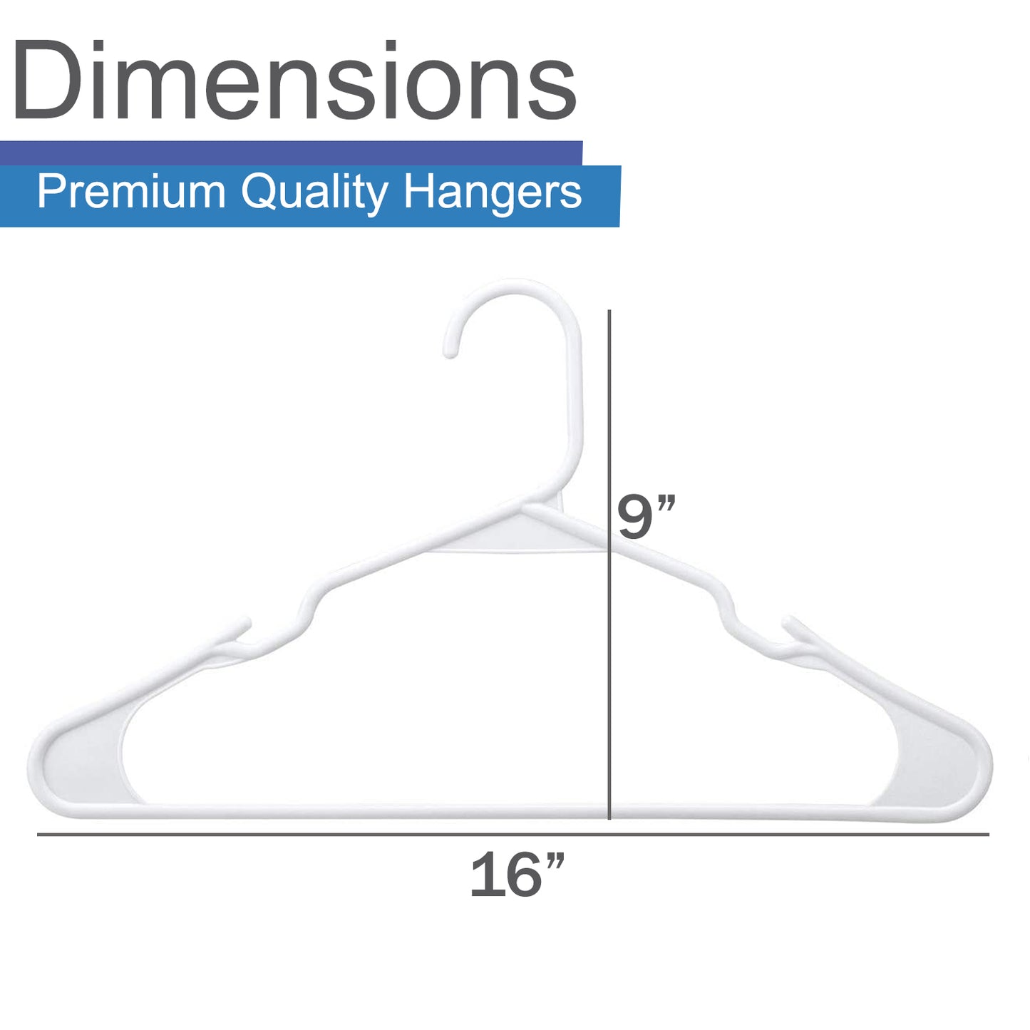Heshberg Plastic Hangers with Notched Standard Size 50 Pack, White
