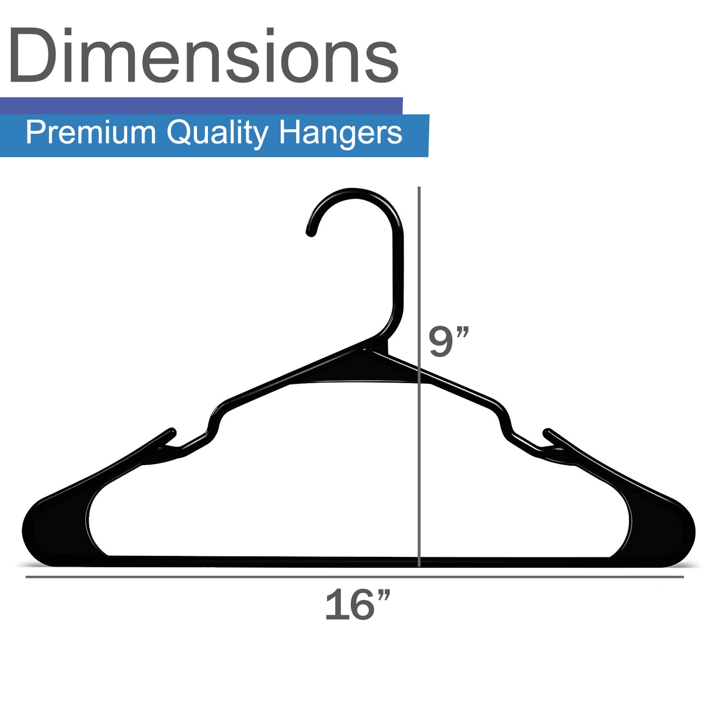 Heshberg Plastic Hangers with Notched Standard Size 50 Pack, Black