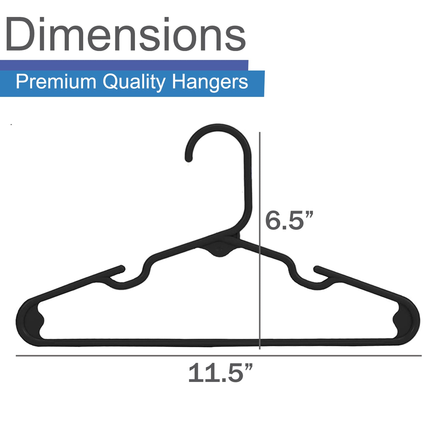 Heshberg Kids Plastic Hangers with Notched Small 60 Pack, Black