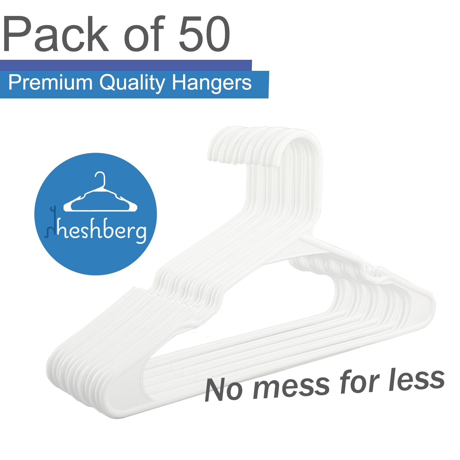 Heshberg Plastic Hangers with Notched Standard Size 50 Pack, White –  heshberg