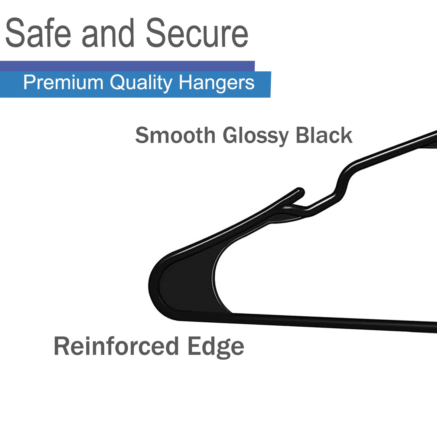 Heshberg Plastic Hangers with Notched Standard Size 50 Pack, Black