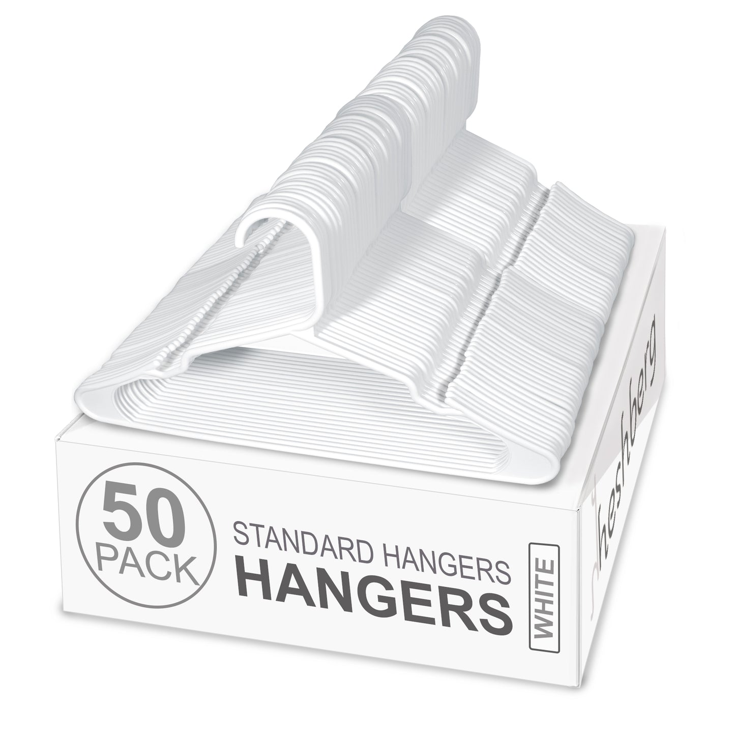 Heshberg Plastic Hangers with Notched Standard Size 50 Pack, White