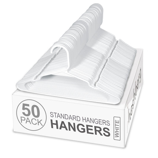 Heshberg Plastic Hangers with Notched Standard Size 50 Pack, White
