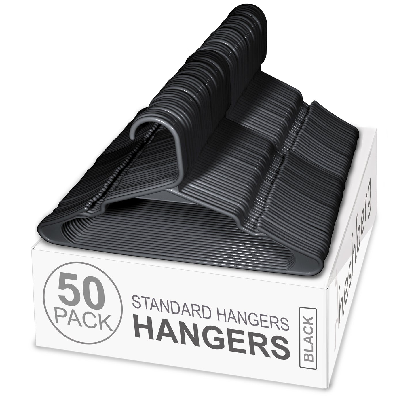 Heshberg Plastic Hangers with Notched Standard Size 50 Pack, Black