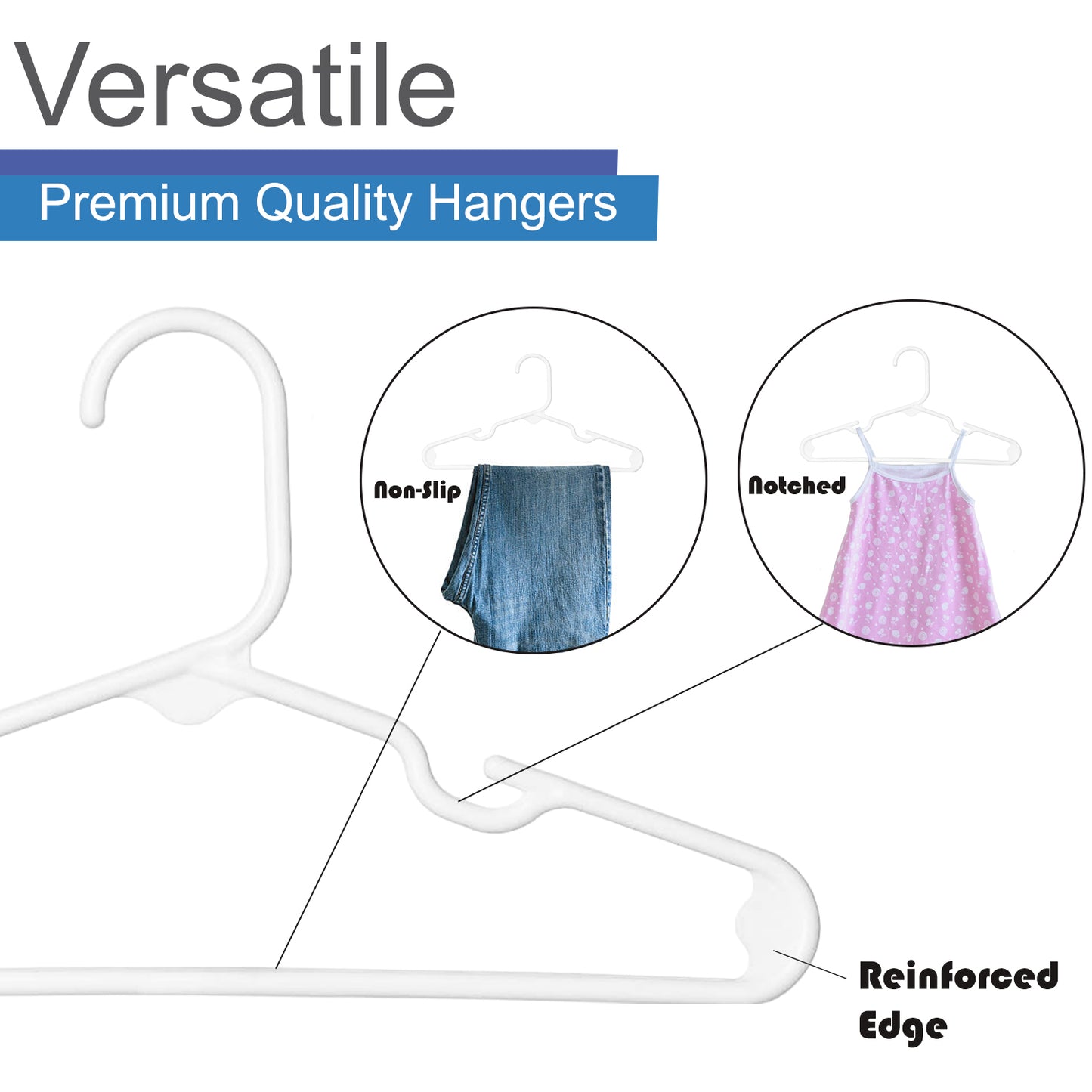 Heshberg Kids Plastic Hangers with Notched Small 60 Pack, White